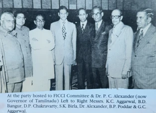 Formal group photo, FICCI Committee event. Dr. P.C. Alexander with S.K. Birla, B.P. Poddar, and other notable figures.